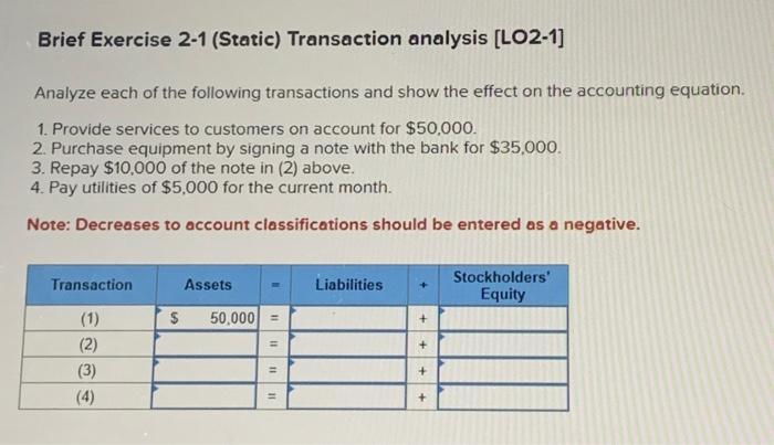 Solved Brief Exercise 2-1 (Static) Transaction analysis | Chegg.com
