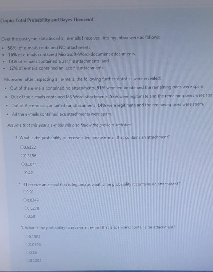 Solved (Topic: Total Probability and Bayes Theorem) Over the | Chegg.com