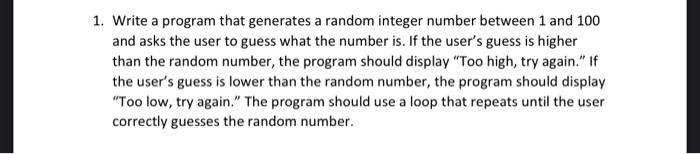 Solved 1. Write a program that generates a random integer | Chegg.com