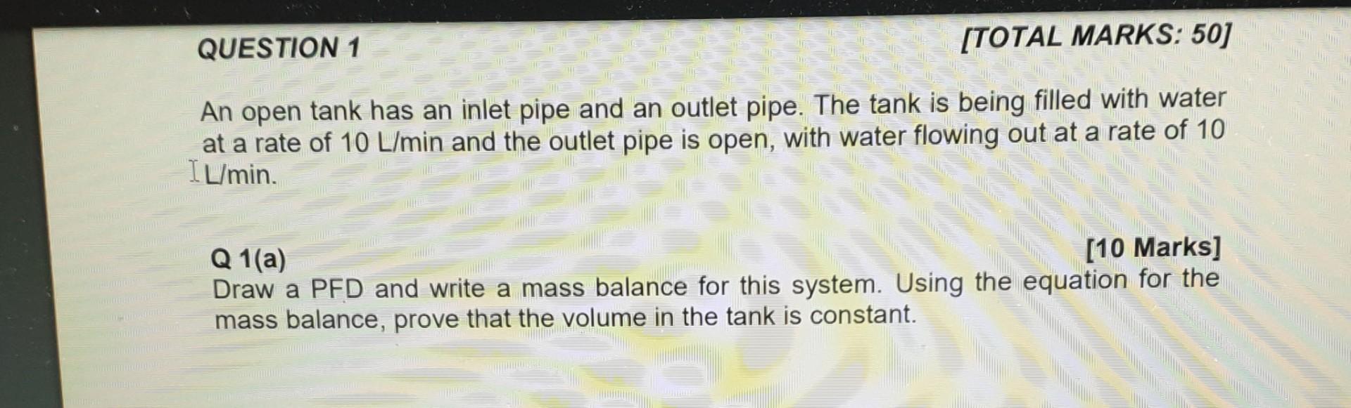 Solved An open tank has an inlet pipe and an outlet pipe. | Chegg.com
