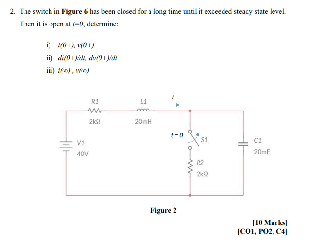 Solved The switch in Figure 6 ﻿has been closed for a long | Chegg.com