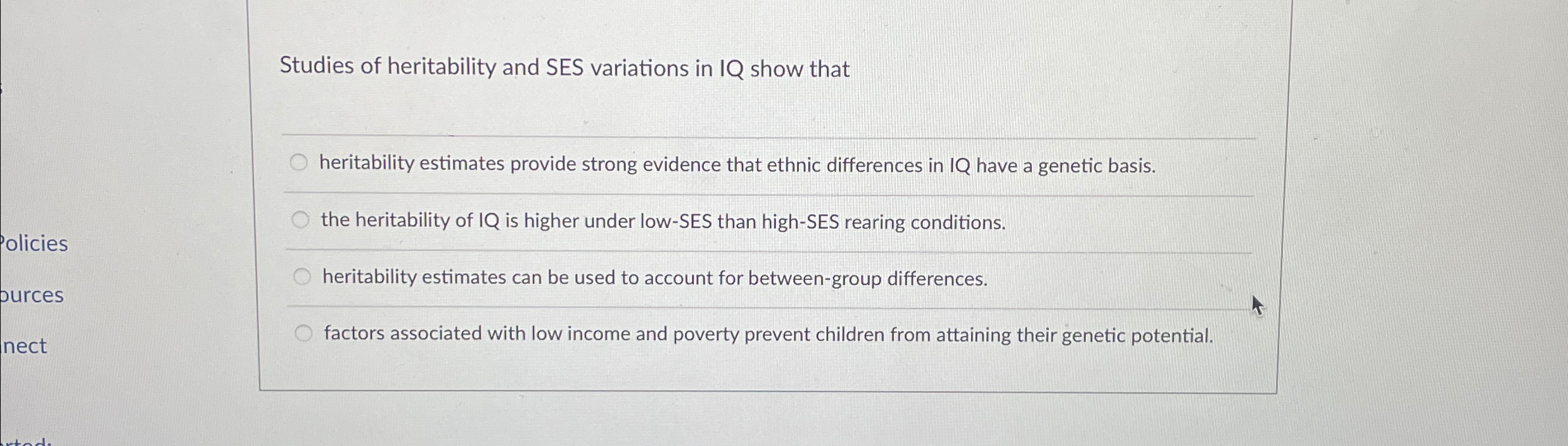 Solved Studies of heritability and SES variations in IQ show | Chegg.com