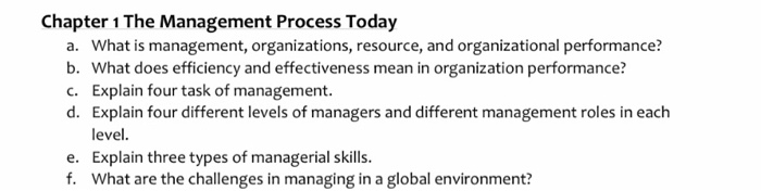 Solved Chapter 1 The Management Process Today a. What is | Chegg.com