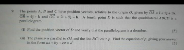 Solved 9 The points A, B and have position vectors, relative | Chegg.com
