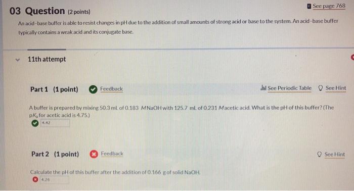 Solved 03 Question (2 points) See page 768 An acid-base | Chegg.com