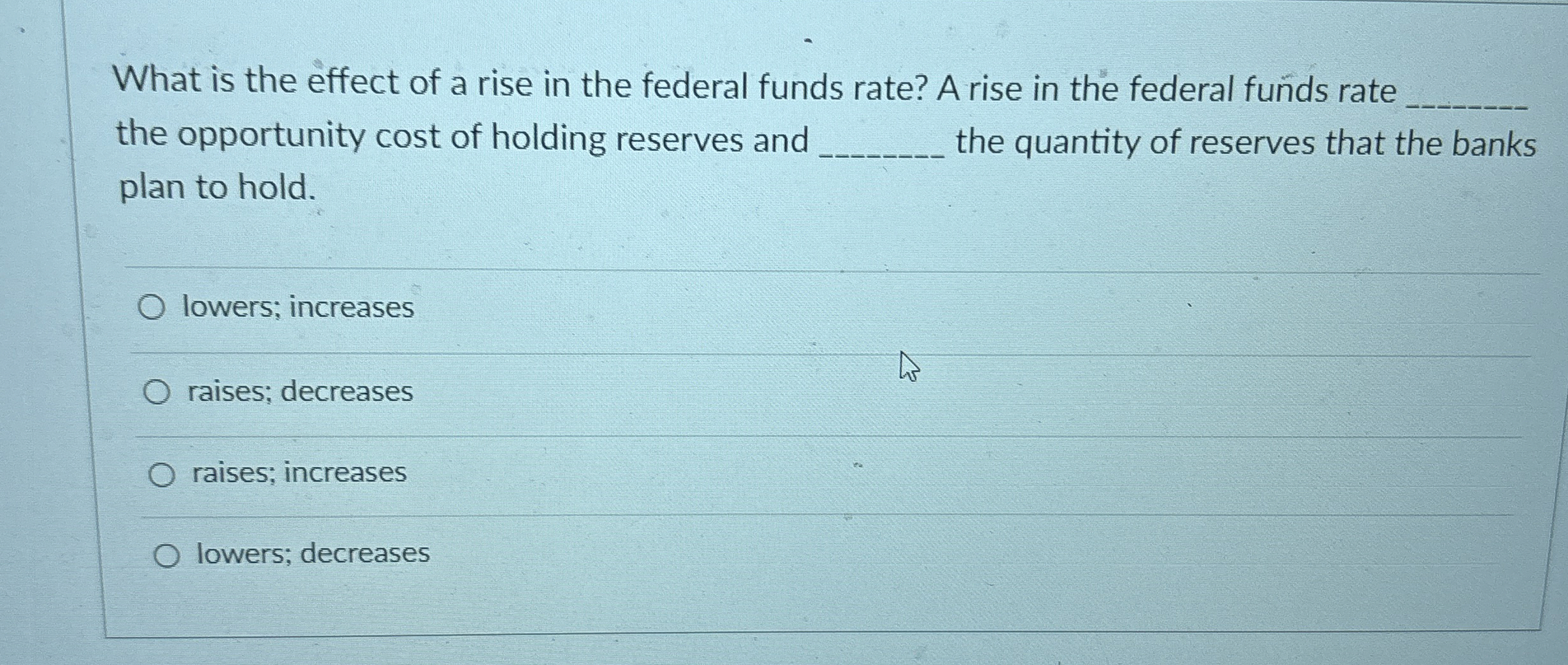 Solved What is the effect of a rise in the federal funds | Chegg.com
