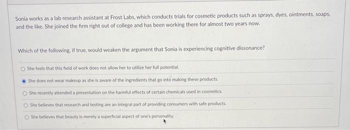 Sonia works as a lab research assistant at Frost | Chegg.com