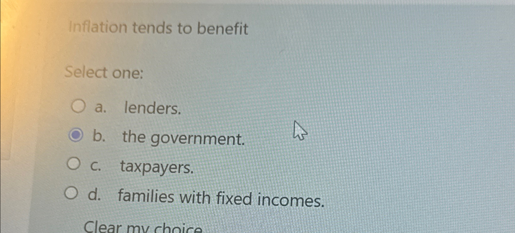 Solved Inflation tends to benefitSelect one:a. ﻿lenders.b. | Chegg.com