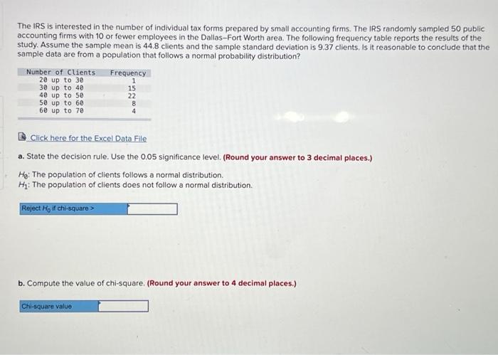 Solved The IRS is interested in the number of individual tax | Chegg.com