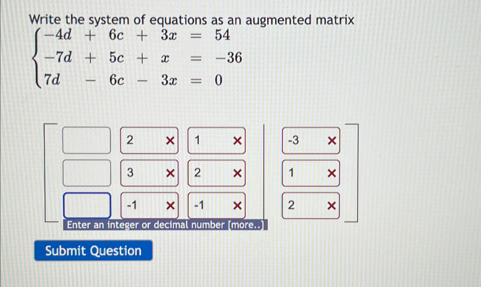 Solved Write the system of equations as an augmented | Chegg.com