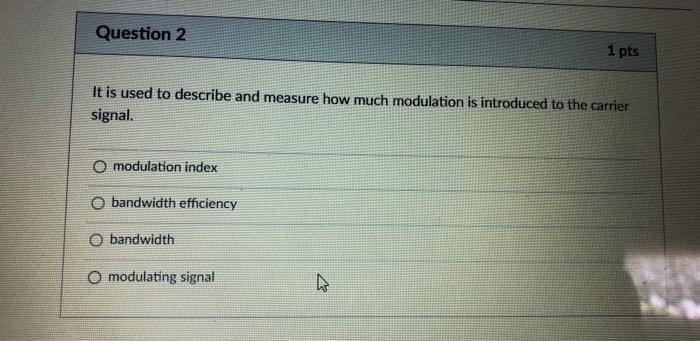 Solved Question 1 1 pts A classification of modulation index | Chegg.com