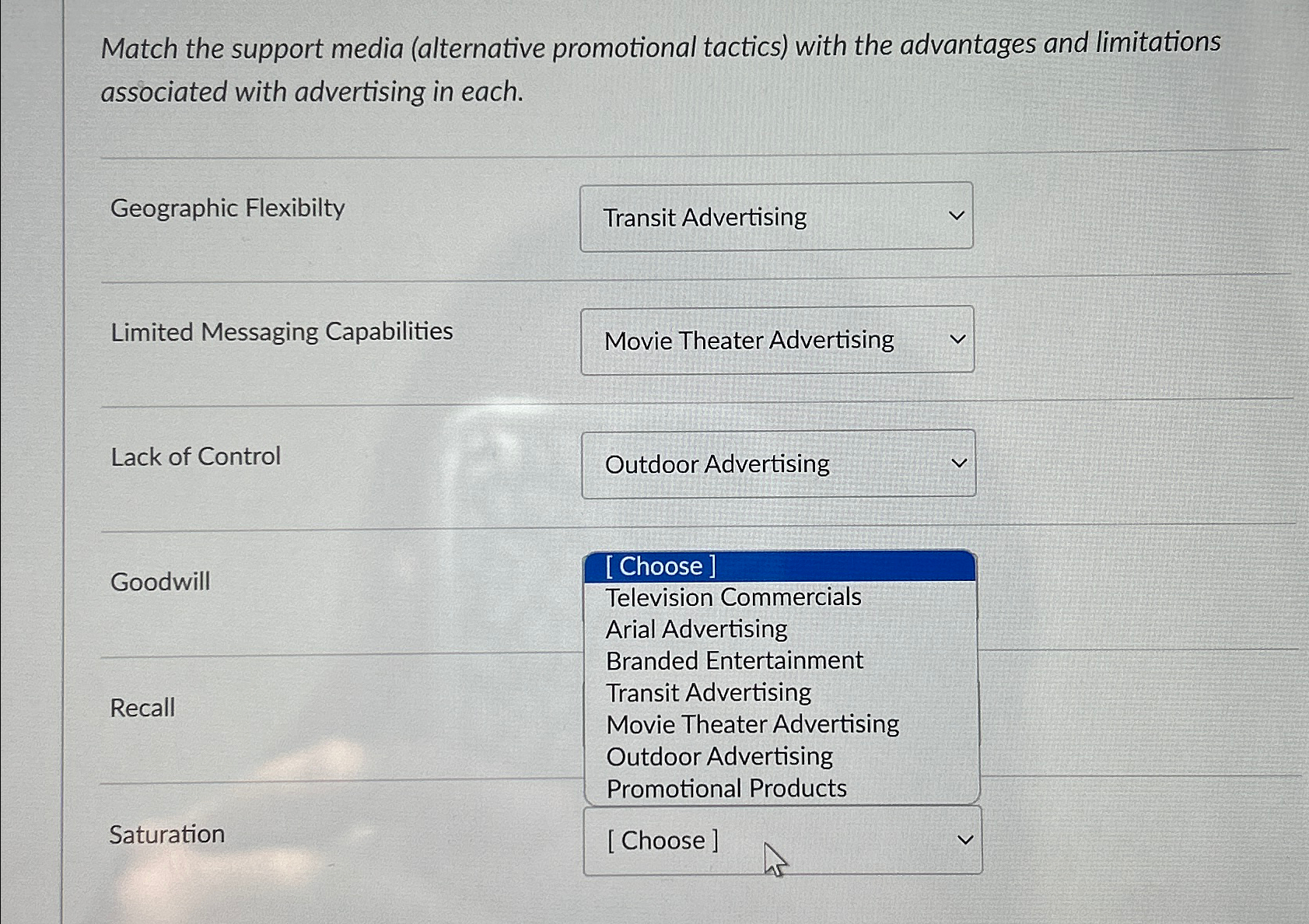 Solved Match the support media (alternative promotional | Chegg.com