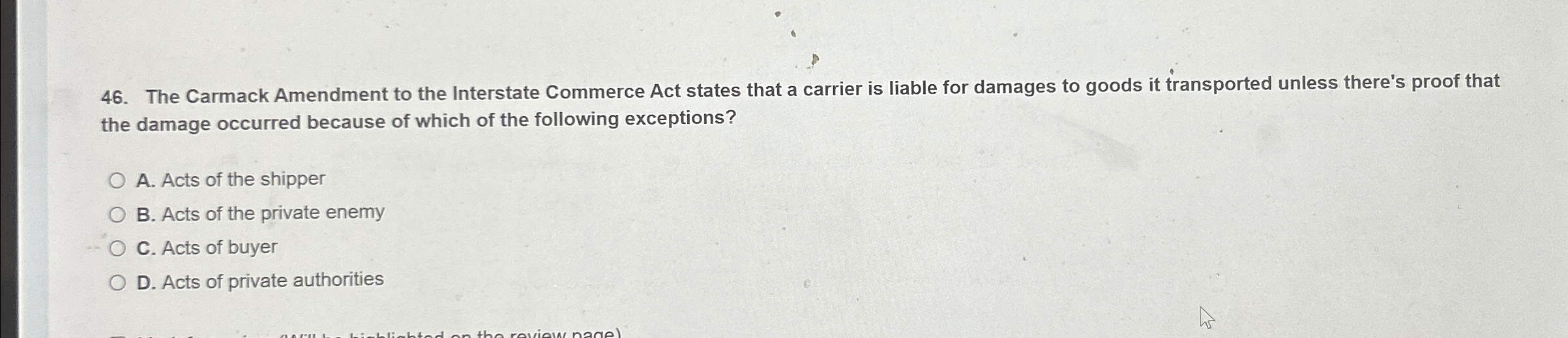 Solved The Carmack Amendment to the Interstate Commerce Act