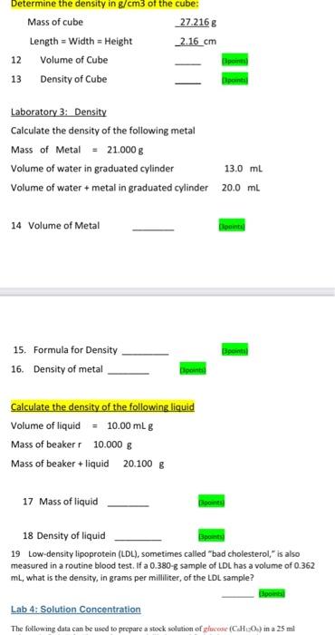 Solved Determine The Density In G Cm3 Of The Cube Mass Of Chegg Com