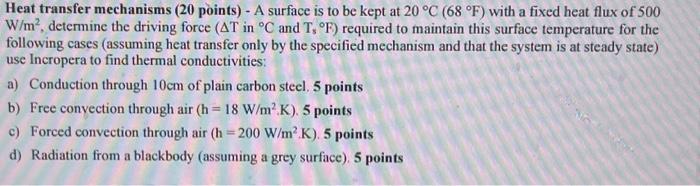 Solved Heat transfer mechanisms ( 20 points) - A surface is | Chegg.com