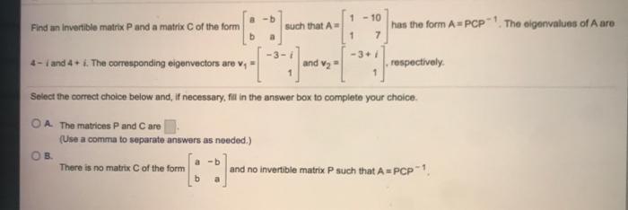 Solved 1 10 Find an invertible matrix P and a matrix C of