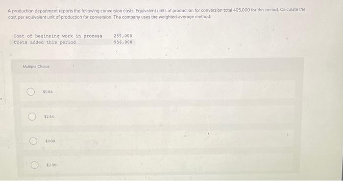 Solved A production department reports the following | Chegg.com