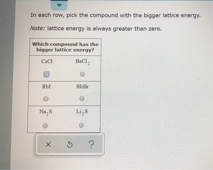 Solved In Each Row, Pick The Compound With The Bigger Lat