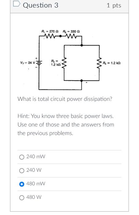 Solved What is total circuit power dissipation Hint You Circuit Diagram