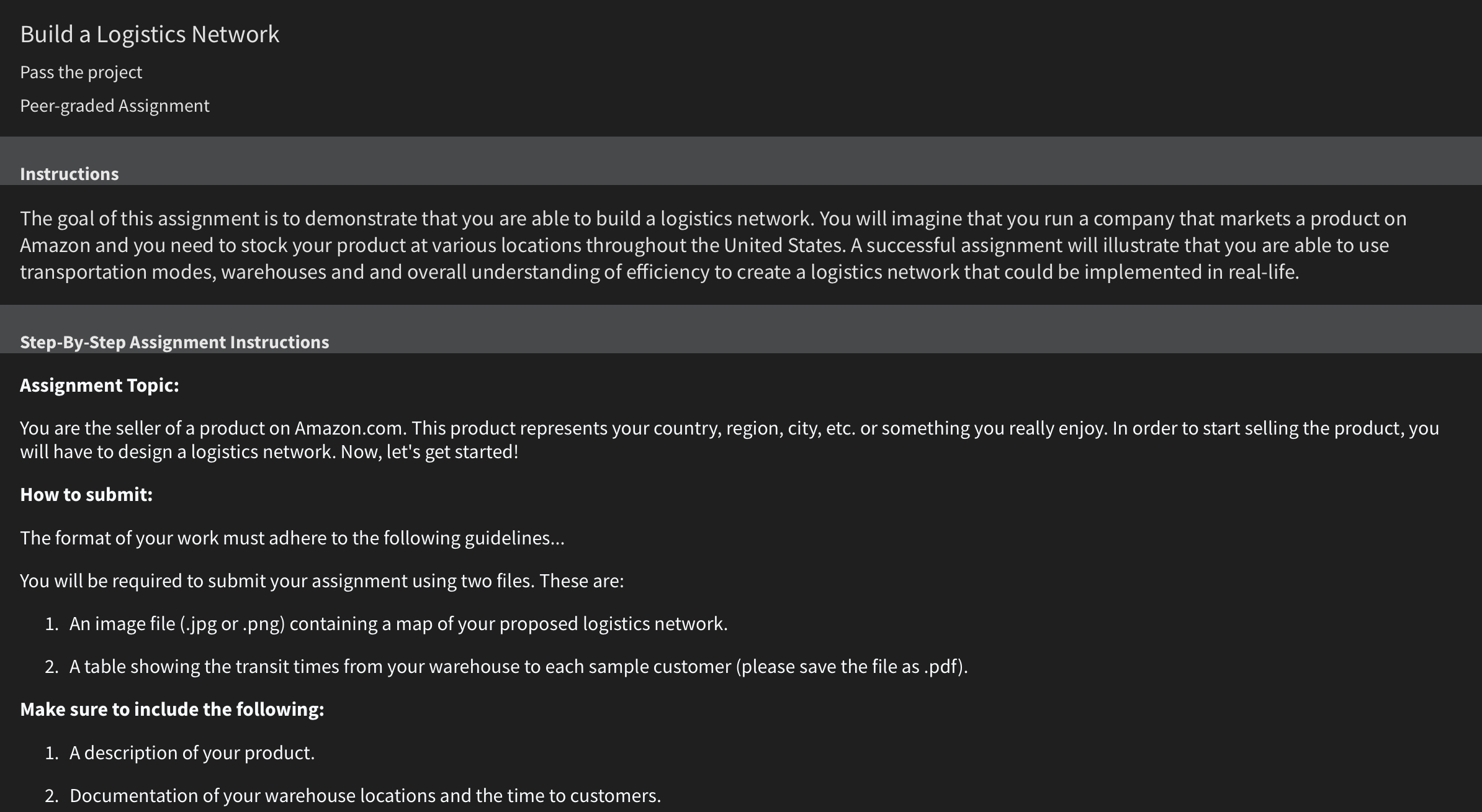 Solved Build a Logistics NetworkPass the projectPeer-graded | Chegg.com