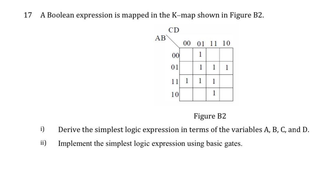 Solved 17 A Boolean expression is mapped in the K-map shown | Chegg.com