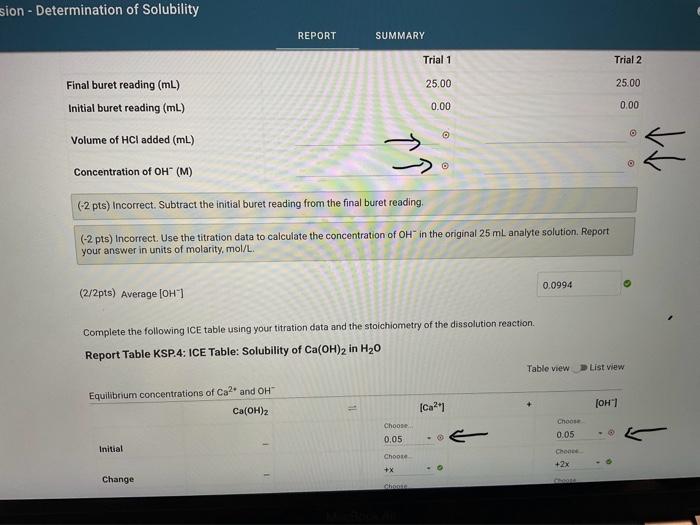 Report Table KSP.1: Titation Data (calcium Hydroxide | Chegg.com