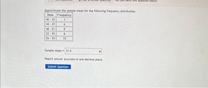 Solved Approximate the sample mean for the following | Chegg.com