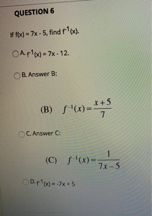 f x )= 7x 5 x 6 answer