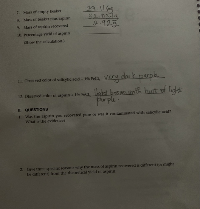 Solved 1 Data And Calculations 1 Mass Of Salicylic Acid Chegg Com