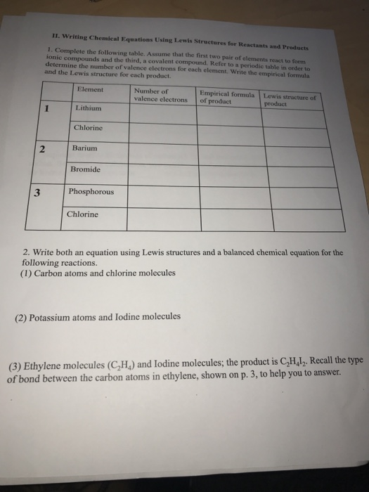 Solved II. Writing Chemical Equations Using Lewis Structures | Chegg.com