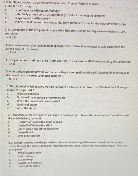Solved For multiple choice circle correct letter of answer; | Chegg.com
