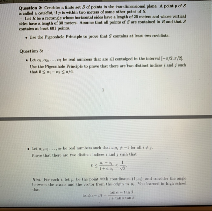 Solved Question 2: Consider a finite set of points in the | Chegg.com
