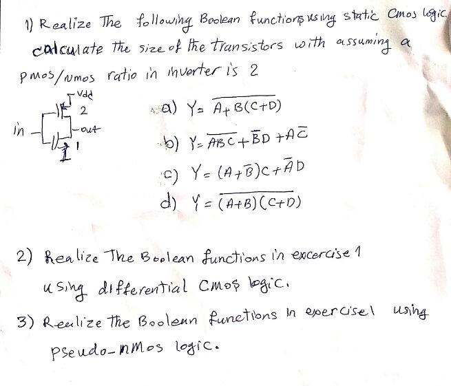 1) Realize The following Boolean functions using | Chegg.com