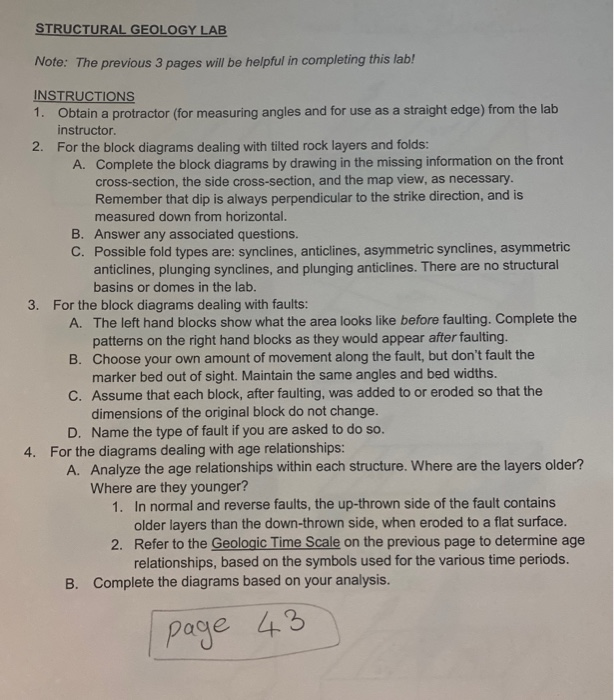 Solved STRUCTURAL GEOLOGY LAB Note The previous 3 pages