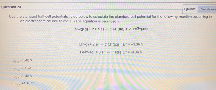 Solved Question 5 Points Save Answer Use The Standard Chegg Com