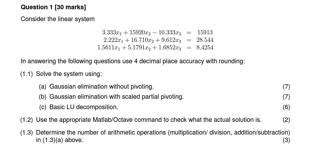 Solved Question 1 [30 ﻿marks]Consider the linear | Chegg.com