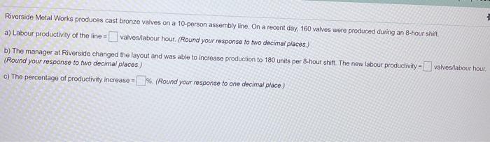 Solved Riverside Metal Works produces cast bronze valves on | Chegg.com