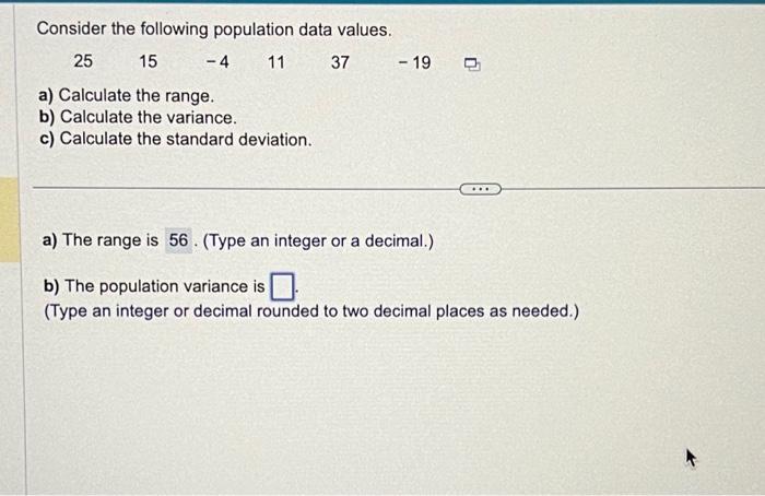 Solved Consider The Following Population Data Values. | Chegg.com