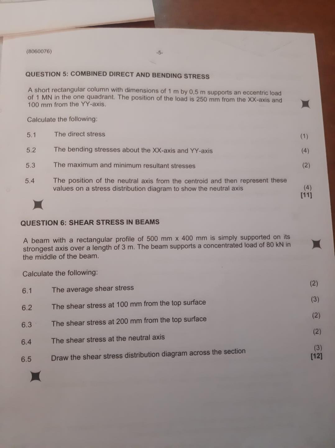 Solved QUESTION 5: COMBINED DIRECT AND BENDING STRESS A | Chegg.com