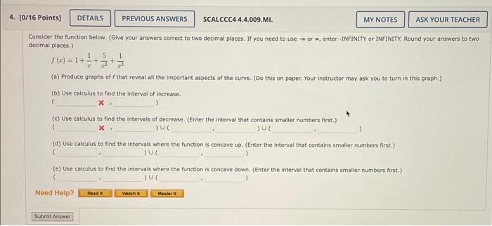 Solved Onsider The Function Below Give Your Answers 4246