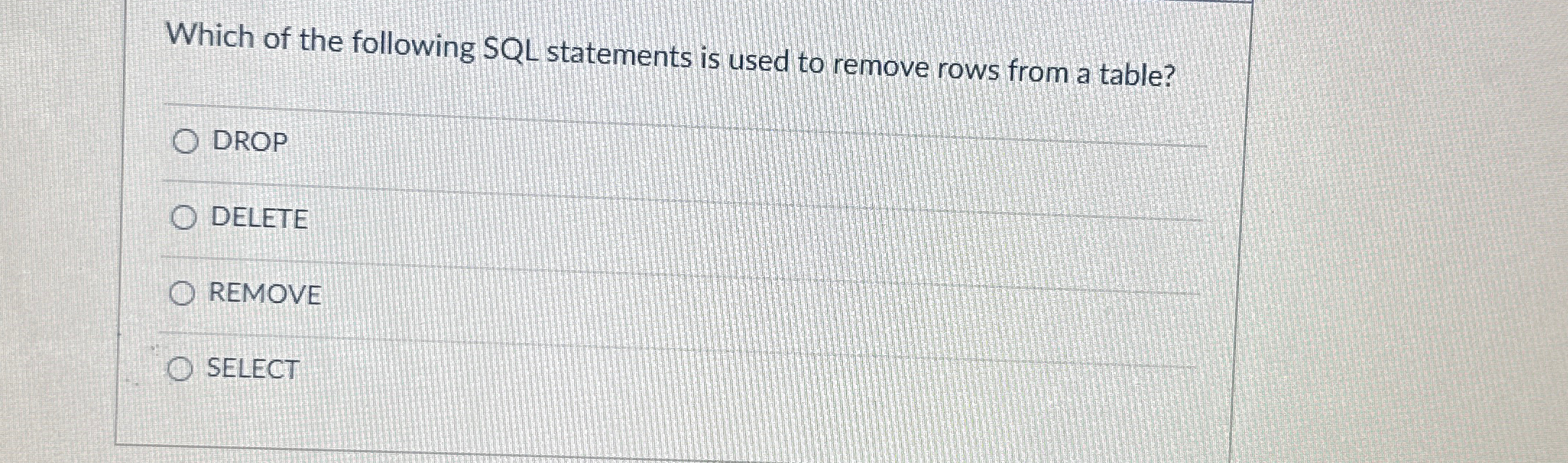Solved Which of the following SQL statements is used to | Chegg.com