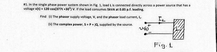 Solved #1. In the single phase power system shown in Fig. 1, | Chegg.com