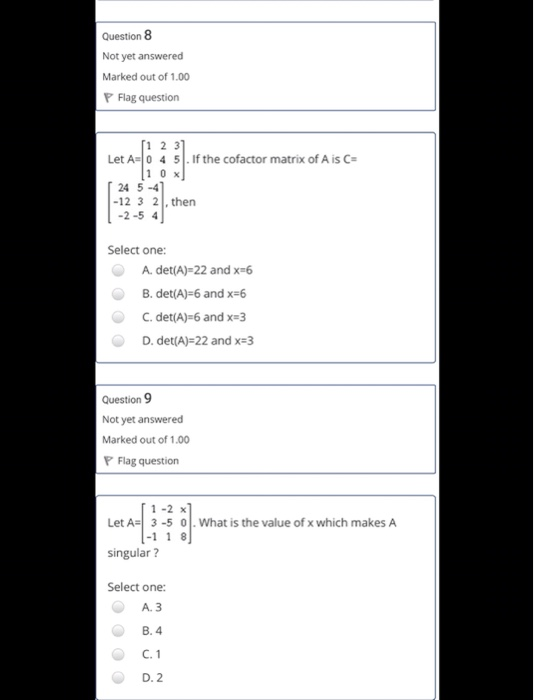 Solved Question 8 Not yet answered Marked out of 1.00 P Flag | Chegg.com