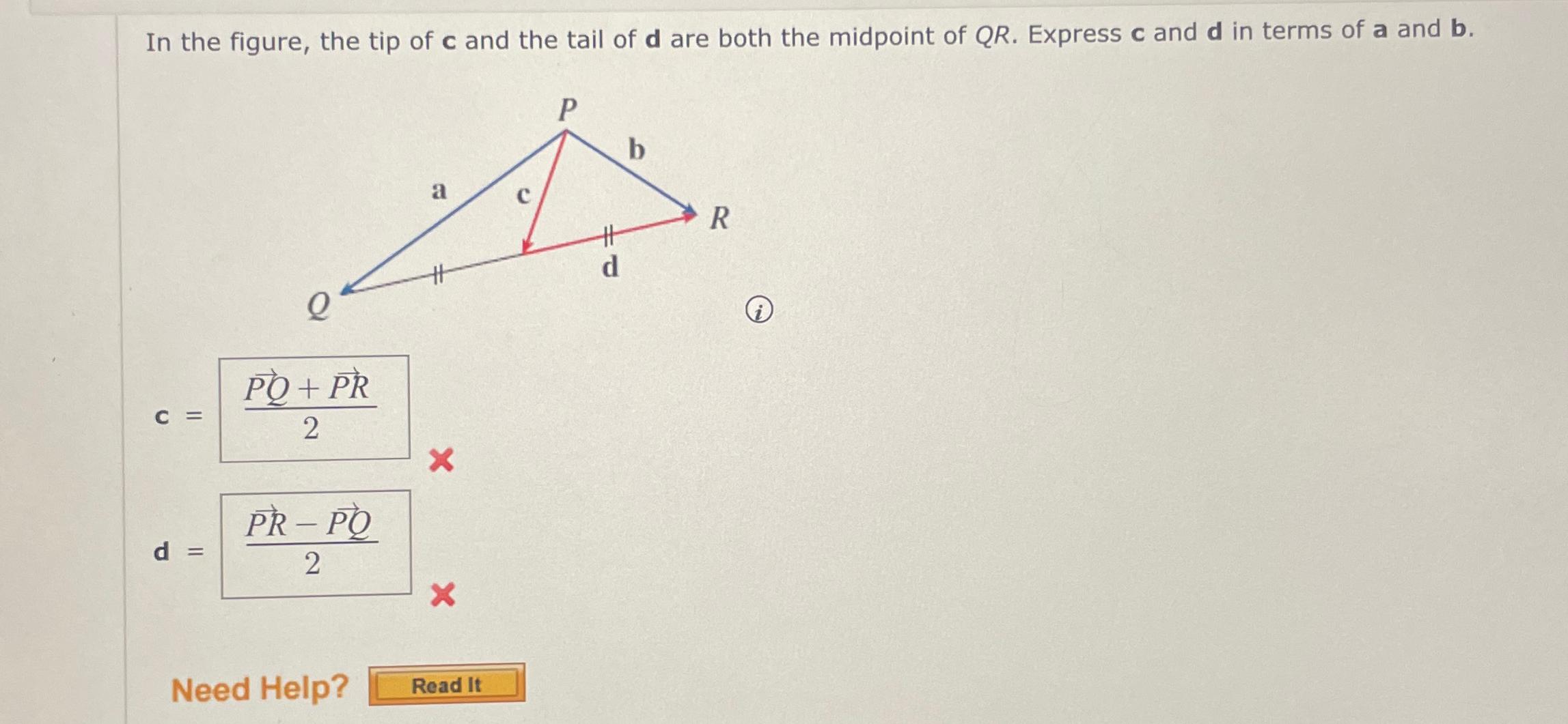 Solved In the figure, the tip of c ﻿and the tail of d ﻿are | Chegg.com