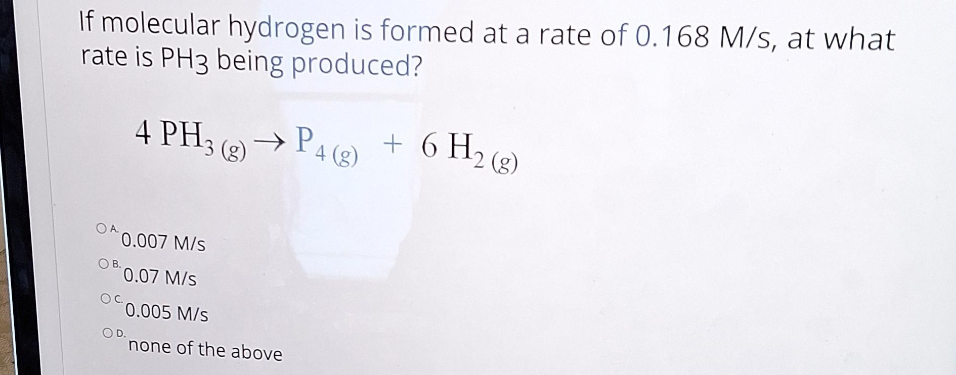 Solved If Molecular Hydrogen Is Formed At A Rate Of | Chegg.com