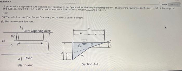 Solved Question 2 7 A gutter with a depressed curb-opening | Chegg.com