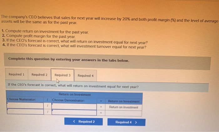 Solved Ches Exercise 09-15 Return on investment LO A1, A2 | Chegg.com