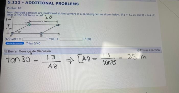 Four charged particles are positioned at the comers of a parallelogram as shown below. If \( a=4.2 \mu \mathrm{C} \) and \( Q