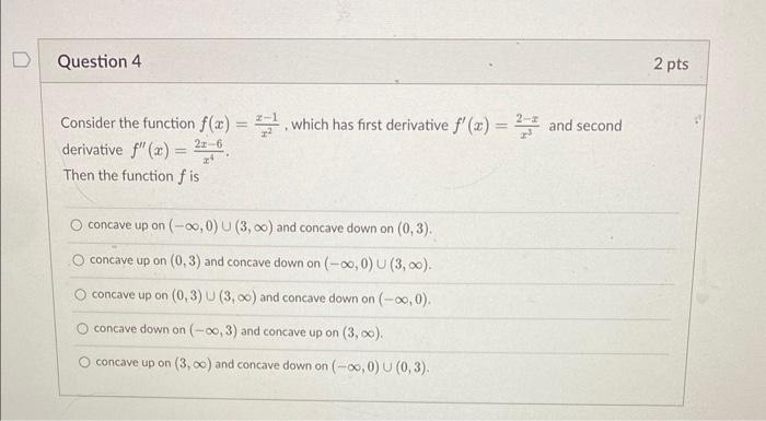 Solved Consider the function f(x)=x2x−1, which has first | Chegg.com