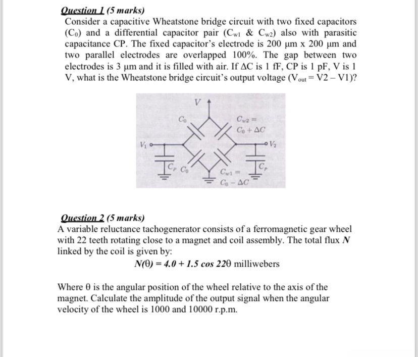 Solved Question Marks Consider A Capacitive Wheatstone Chegg Com